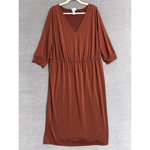 Ava‎ Viv Dress 2X Rust V neck Midi Fall Casual Boho Minimalist Soft Plus Boho - Picture 1 of 7